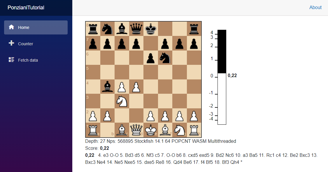 Screenshot of application with evaluation bar right of the chessboard